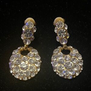 Vintage door knockers earrings - rhinestones - statement clip ons w/ rubber pads